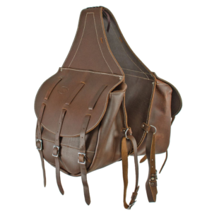 Bisaccia Posteriore in Cuoio 2 Tasche e Chiusure a 3 Fibbie