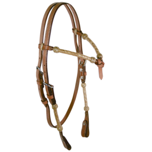 Testiera Western in Cuoio Robusto con Fiocco e Rawhide