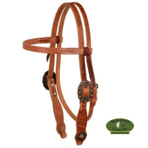 Testiera Western Berlin Custom in Cuoio Ingrassato con Fibbia Diamantata in Rame