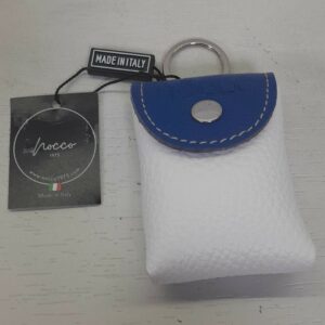 Portachiavi con Porta Telecomando in Pelle Bianco e Blu Royal