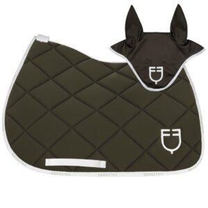 Sottosella e Cuffietta Inglese Equestro Modello GP con Logo per Pony Verde Militare Bianco
