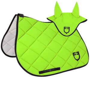 Sottosella e Cuffietta Inglese Equestro modello Gp con Logo Verde Fluo Nero