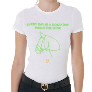T-Shirt Equestro Donna Good Day Fluo Bianco