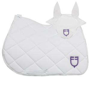 Sottosella e Cuffietta Inglese Equestro in Tessuto Tecnico con Logo Multicolore Bianco Viola
