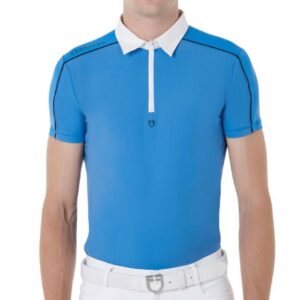Polo Equestro da Concorso per Uomo con Inserti in Mesh Blu Dafne