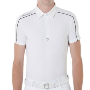 Polo Equestro da Concorso per Uomo con Inserti in Mesh Bianca