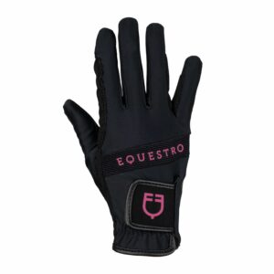 Guanti Equestro in Tessuto Tecnico con Logo Nero e Fucsia