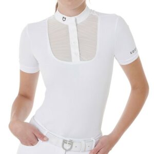 Polo Equestro Donna Colletto Coreano Manica Corta e Bottoni Bianca