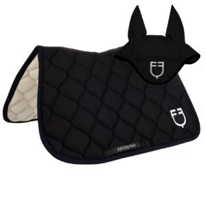 Sottosella e Cuffietta Inglese Equestro in Tessuto Traforato con Logo Nero