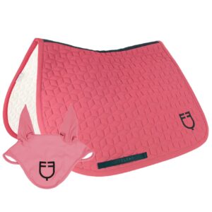 Sottosella e Cuffietta Equestro Trapuntato a Cubi Corallo