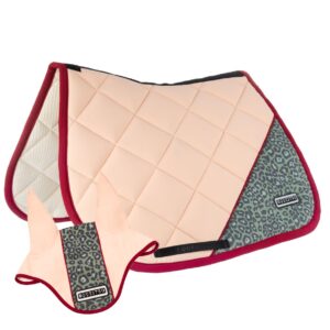 Sottosella e Cuffietta Inglese Equestro in Tessuto Tecnico Leopardato Cameo Rose