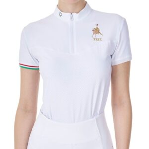 Polo Equestro x Fise Donna da Concorso con Zip Bianco