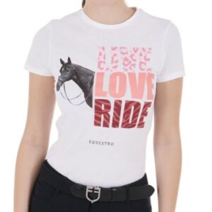 T-Shirt Donna Equestro in Cotone Live Love Ride Bianco