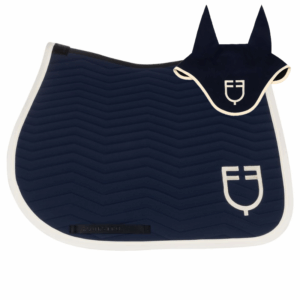 Sottosella e Cuffietta Equestro Wave Quilting Blu Navy Bianco Antico