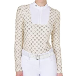 Polo Equestro Donna da Concorso Monogram Manica Lunga Bianco Antico Walnut