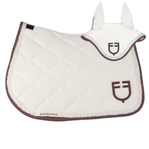 Sottosella e Cuffietta Equestro Tessuto Tecnico Bordo con Treccia Bianco Antico Marrone